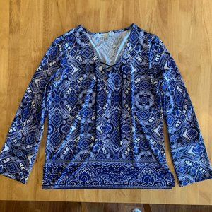 Larry Levine Blue Patterned Top
